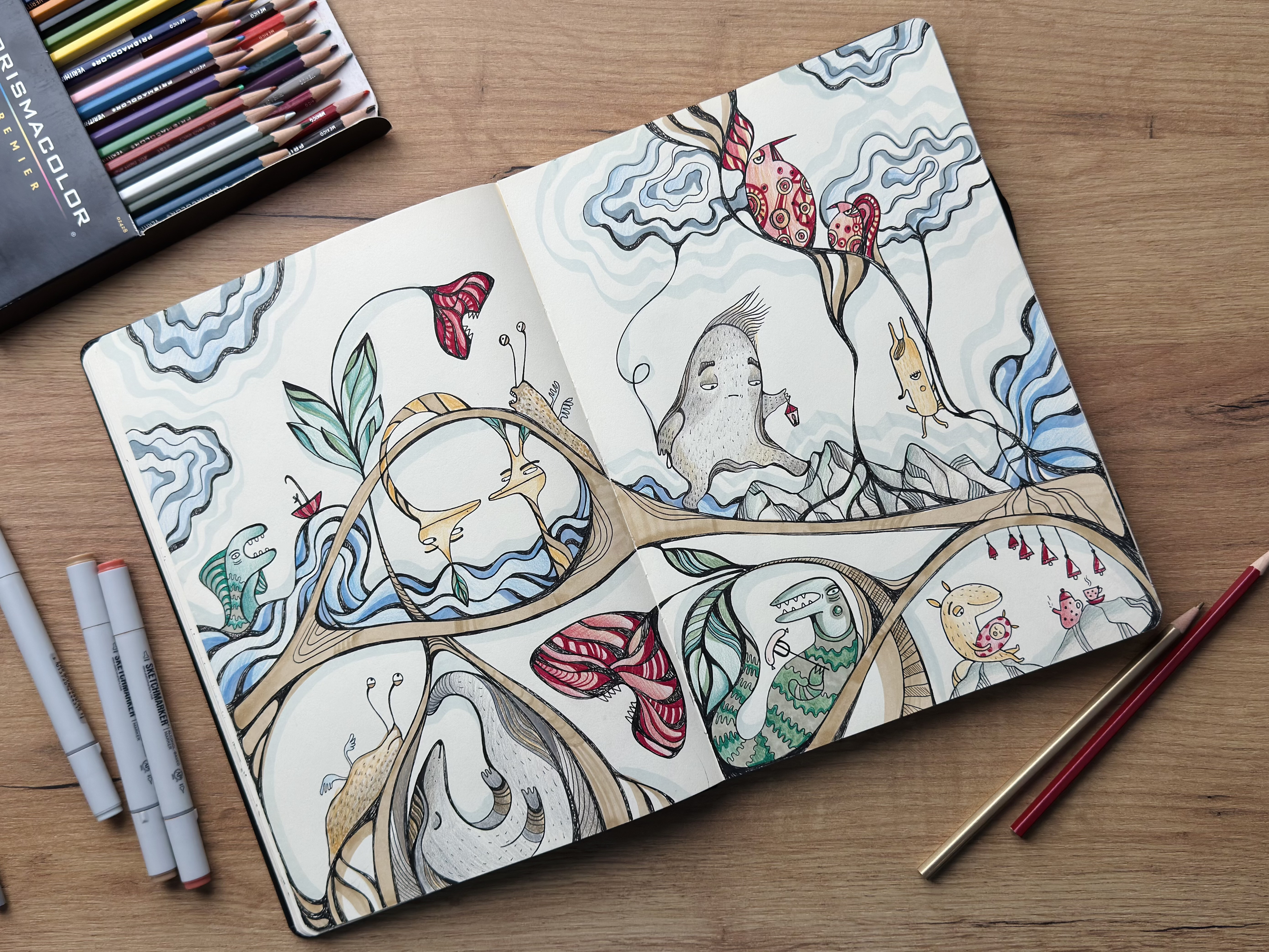 Линейная фантазийная иллюстрация